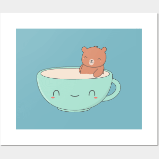 Kawaii Cute Brown Bear Coffee T-Shirt Posters and Art